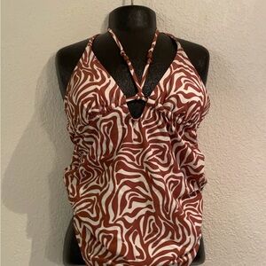 Chic Brown and White Swirl One-Piece Swimsuit